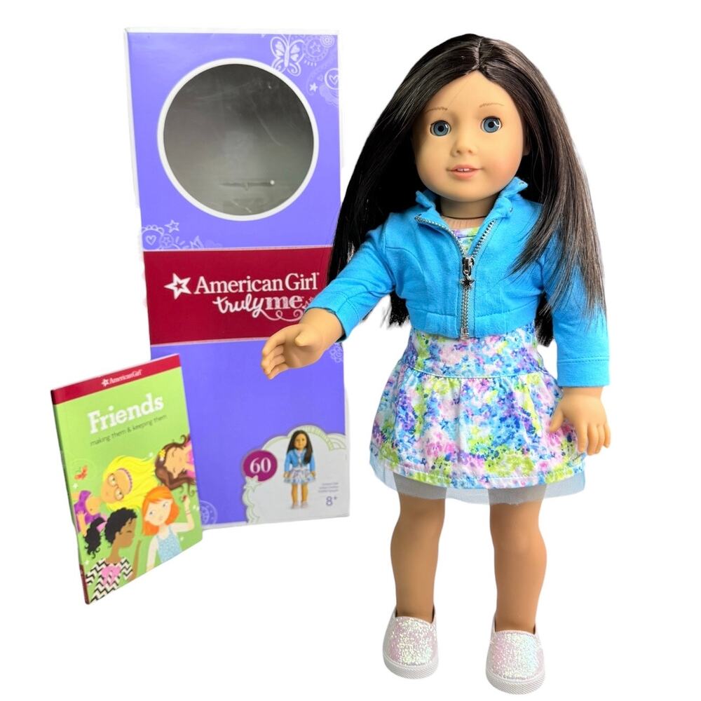 American Girl Doll 60 TM Meet Outfit Dress Jacket Shoes Black Hair Blue Eyes Box